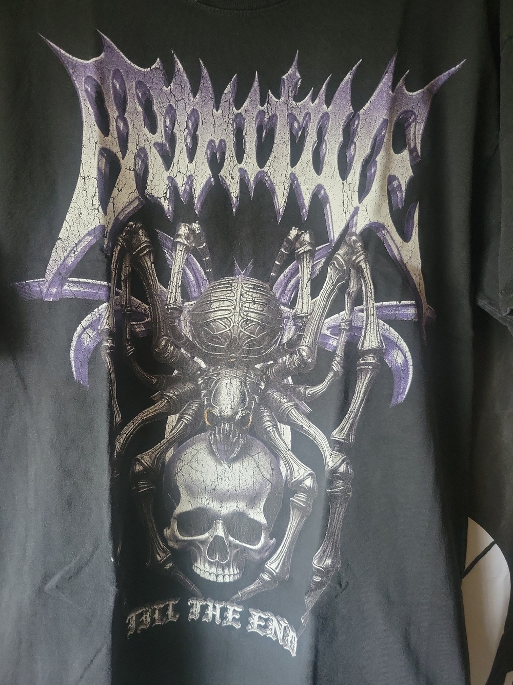 Primitive Black Tee with Purple & White Spider Skull Graphic